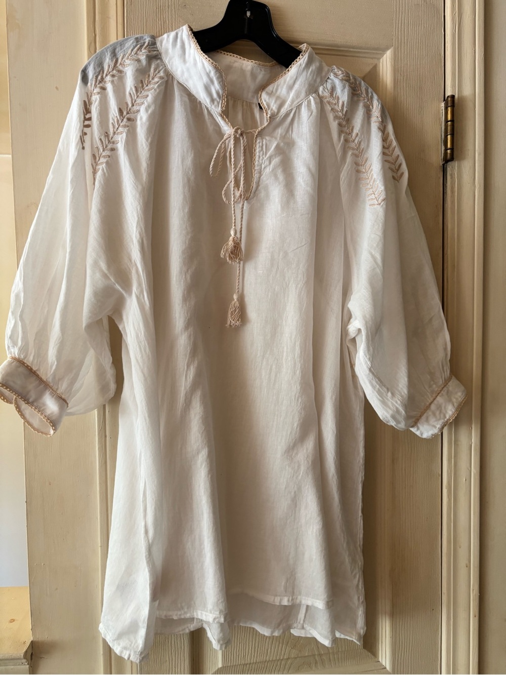 Boho Embroidered Peasant Blouse in Cream